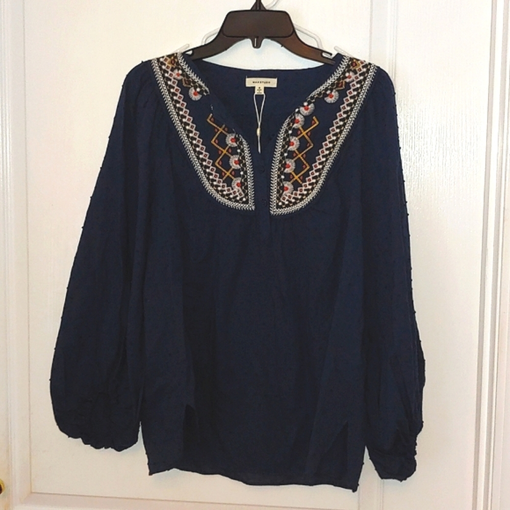 Max Studio Embroidered Swiss Dot Peplum Blouse. Size Small. NEW. - Picture 3 of 12